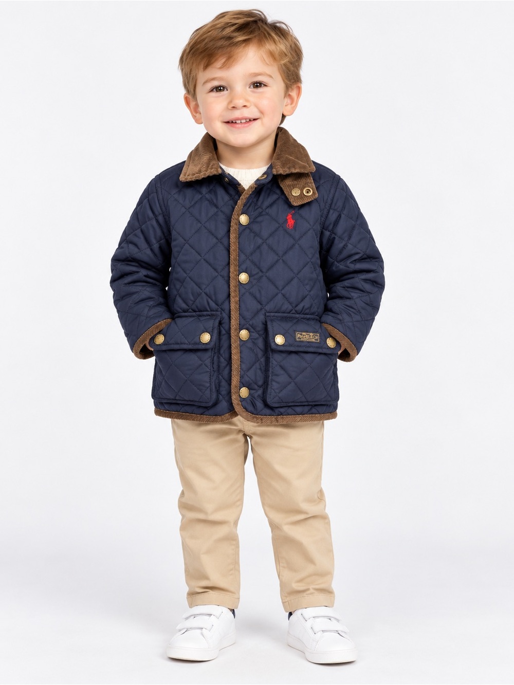 Polo Ralph Lauren Boys Quilted Barn Jacket Corduroy Collar Red Pony | Navy | 3T